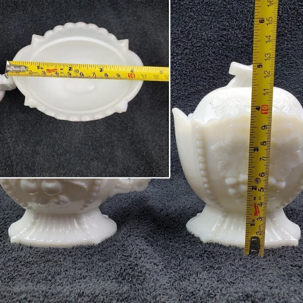 Westmoreland Milk Glass Creamer and Sugar Set Lidded Vintage “Cherry & Grape”
